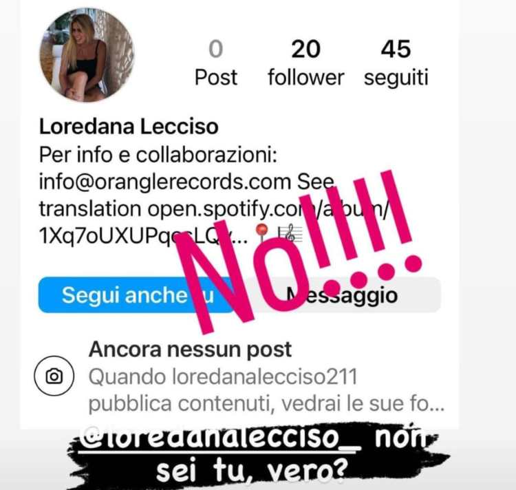 Loredana Lecciso smentisce la pagina fake a nome suo