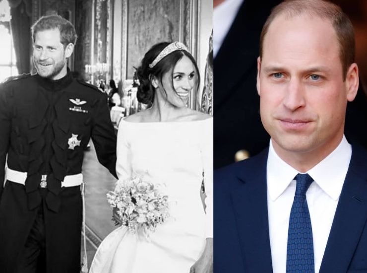 Harry e Meghan sposi e foto di William in primo piano