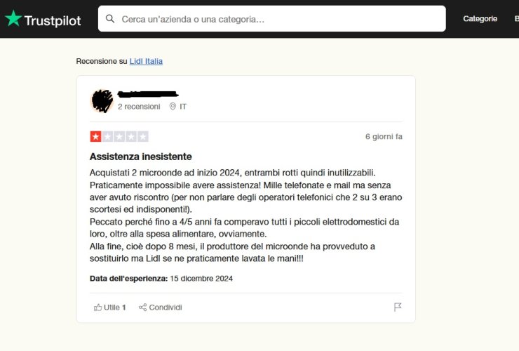 Cliente arrabbiata con il Lidl per l'acquisto del forno a microonde